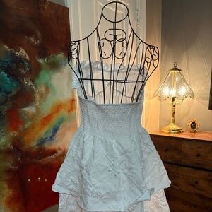 White Ruffle Strapless Jacquard Mini Dress | XL | Bridal Summer Look